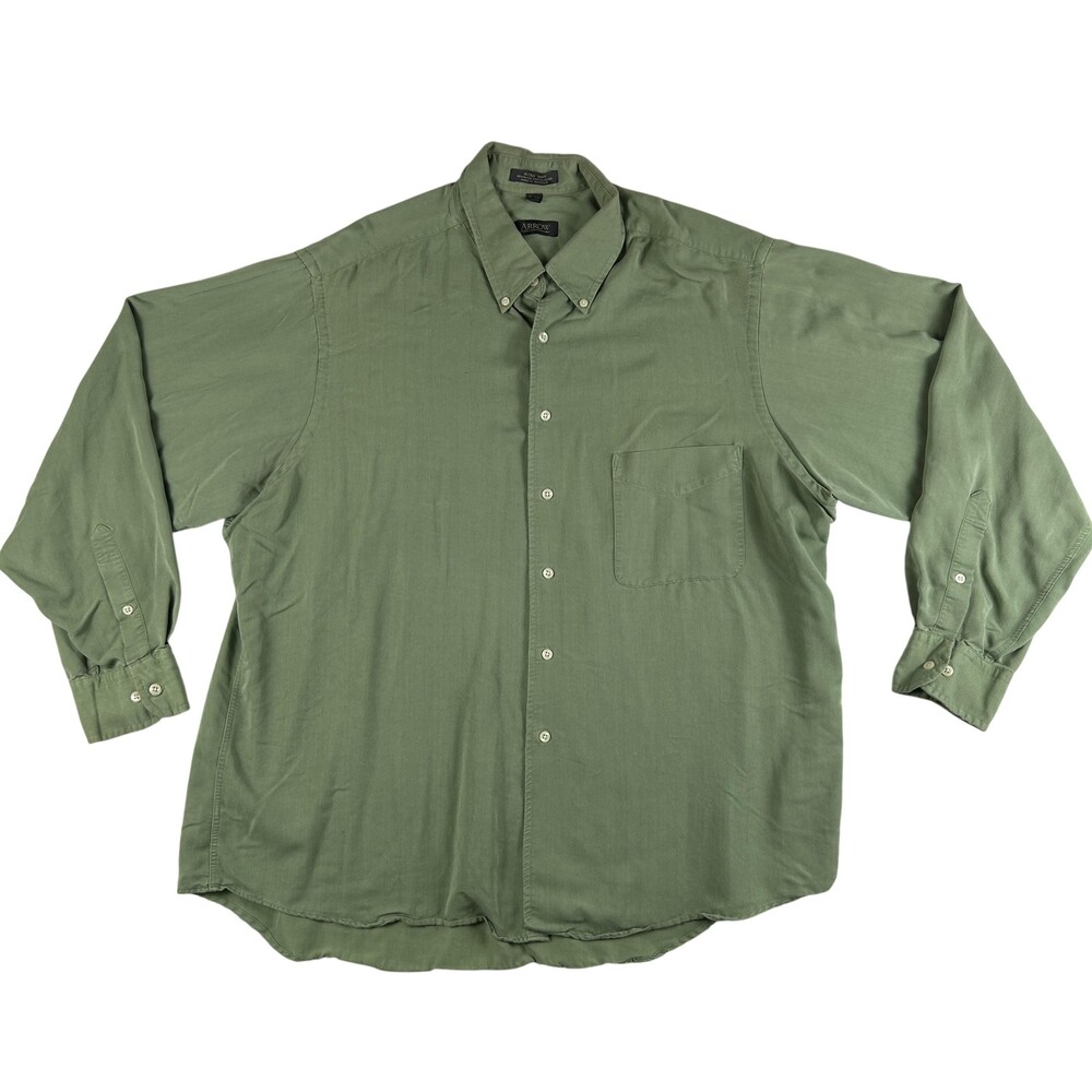 Vtg Arrow Dress Shirt Mens 17.5 34/35 Solid Ultra Soft Long Sleeve Button Down
